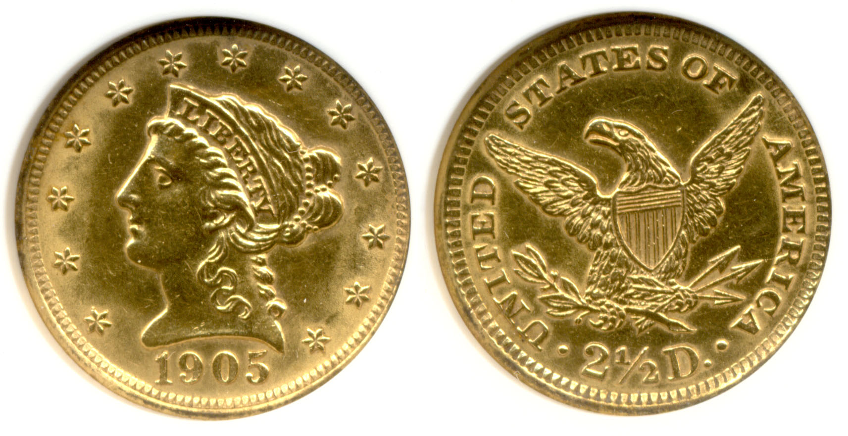 1905 Gold Quarter Eagle ANACS net AU-50