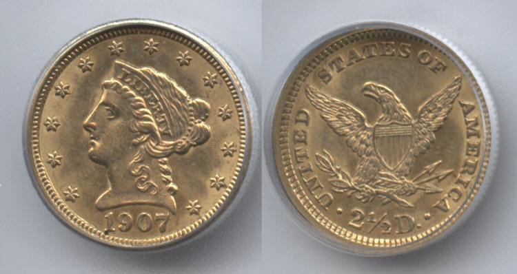 1907 Gold $2.50 Quarter Eagle ICG MS-61 small