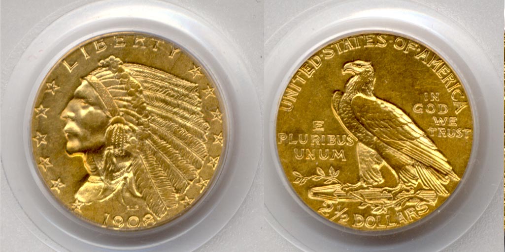 1908 Gold Quarter Eagle PCGS AU-58
