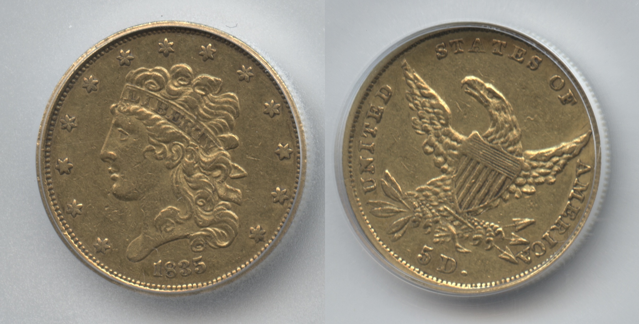 1835 Gold $5.00 Classic Half Eagle ICG AU-50