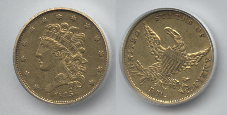 1835 Gold $5.00 Classic Half Eagle ICG AU-50 small