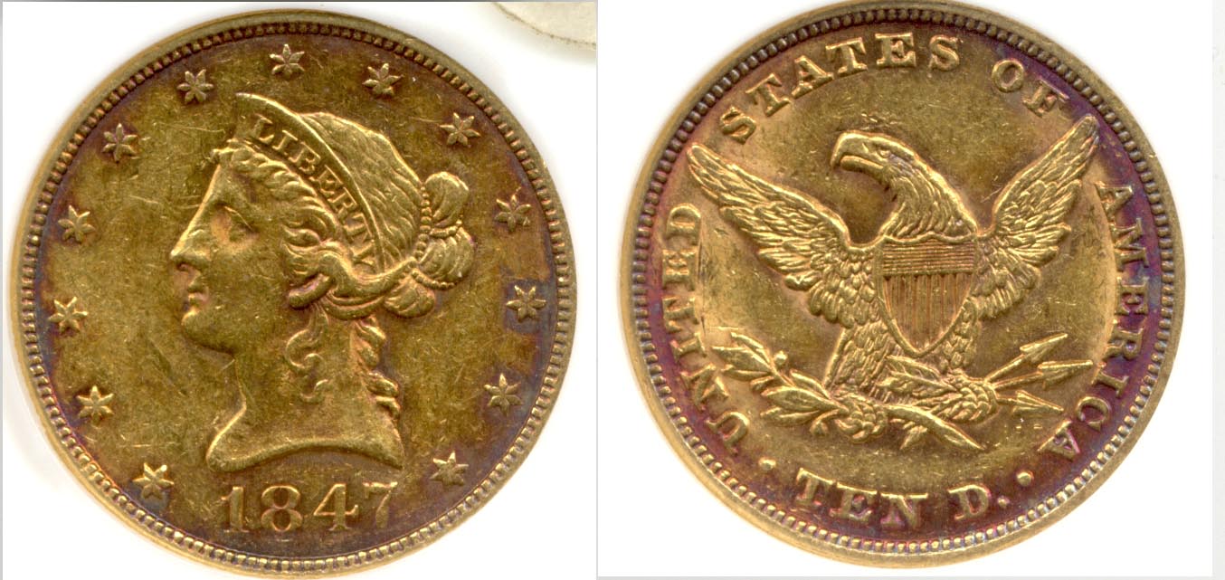 1847 $10 Gold Eagle NGC AU-50