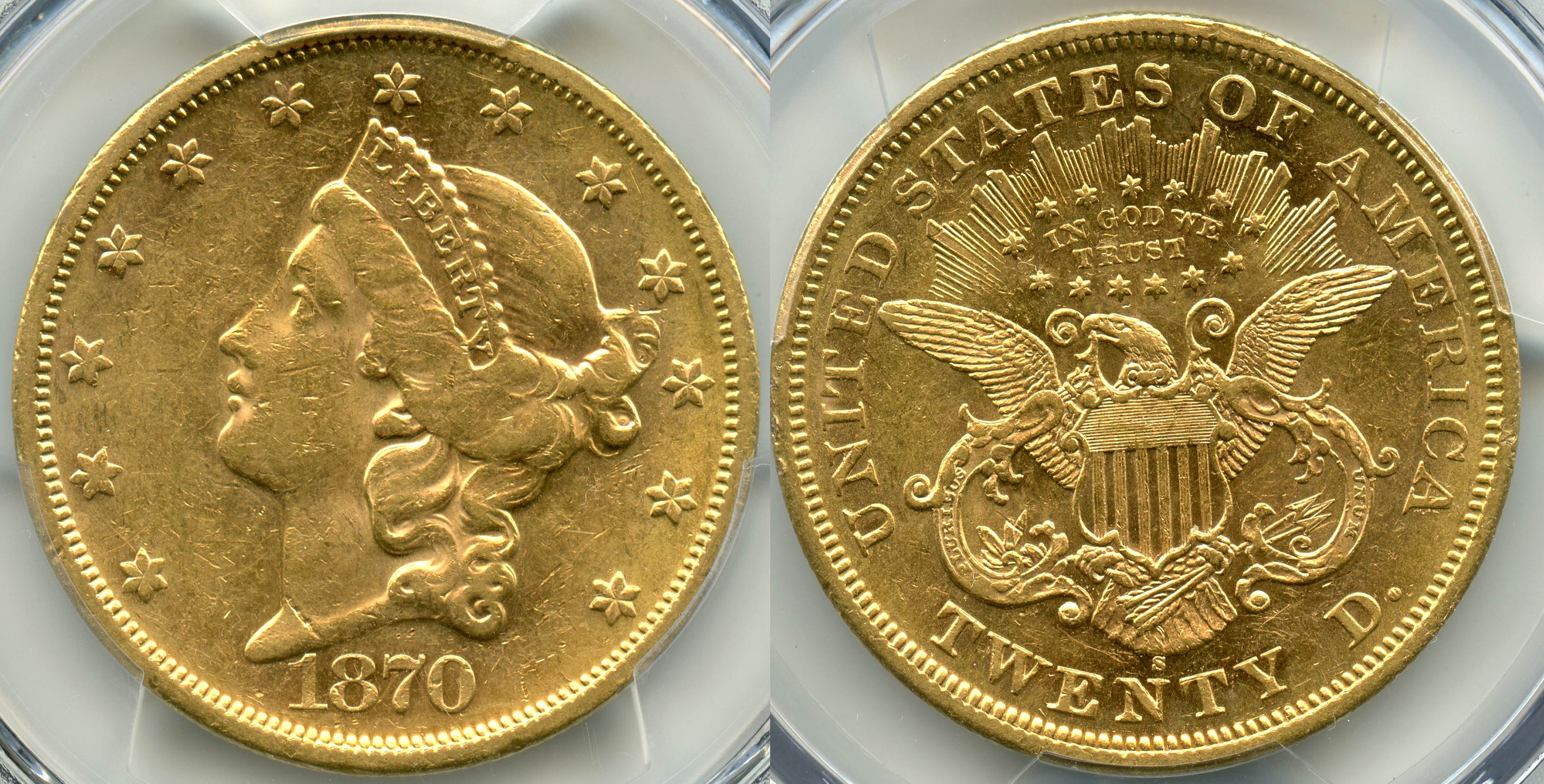 1870-S Gold $20.00 Double Eagle PCGS AU-58 CAC