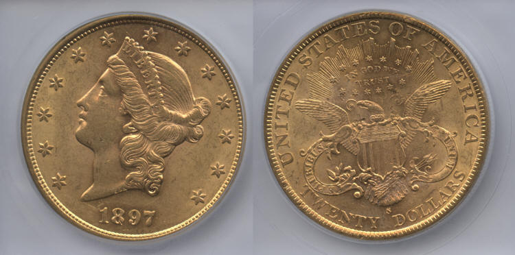 1897-S Coronet Gold Double Eagle ICG AU-58 small