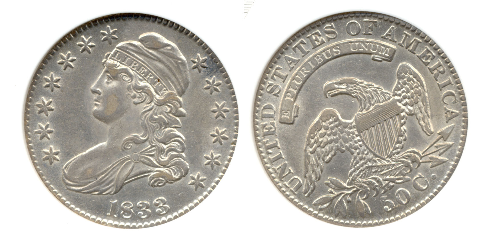 1833 Capped Bust Half Dollar in ANACS AU-55