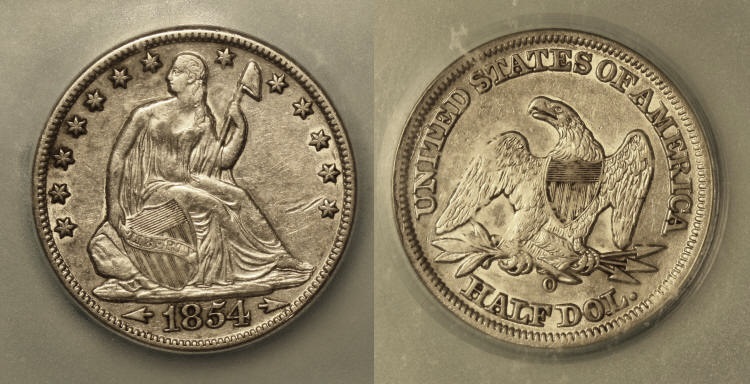 1854-O Seated Liberty Half Dollar ICG AU-50 camera small