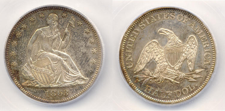 1863 Seated Liberty Half Dollar ICG Proof-64 small