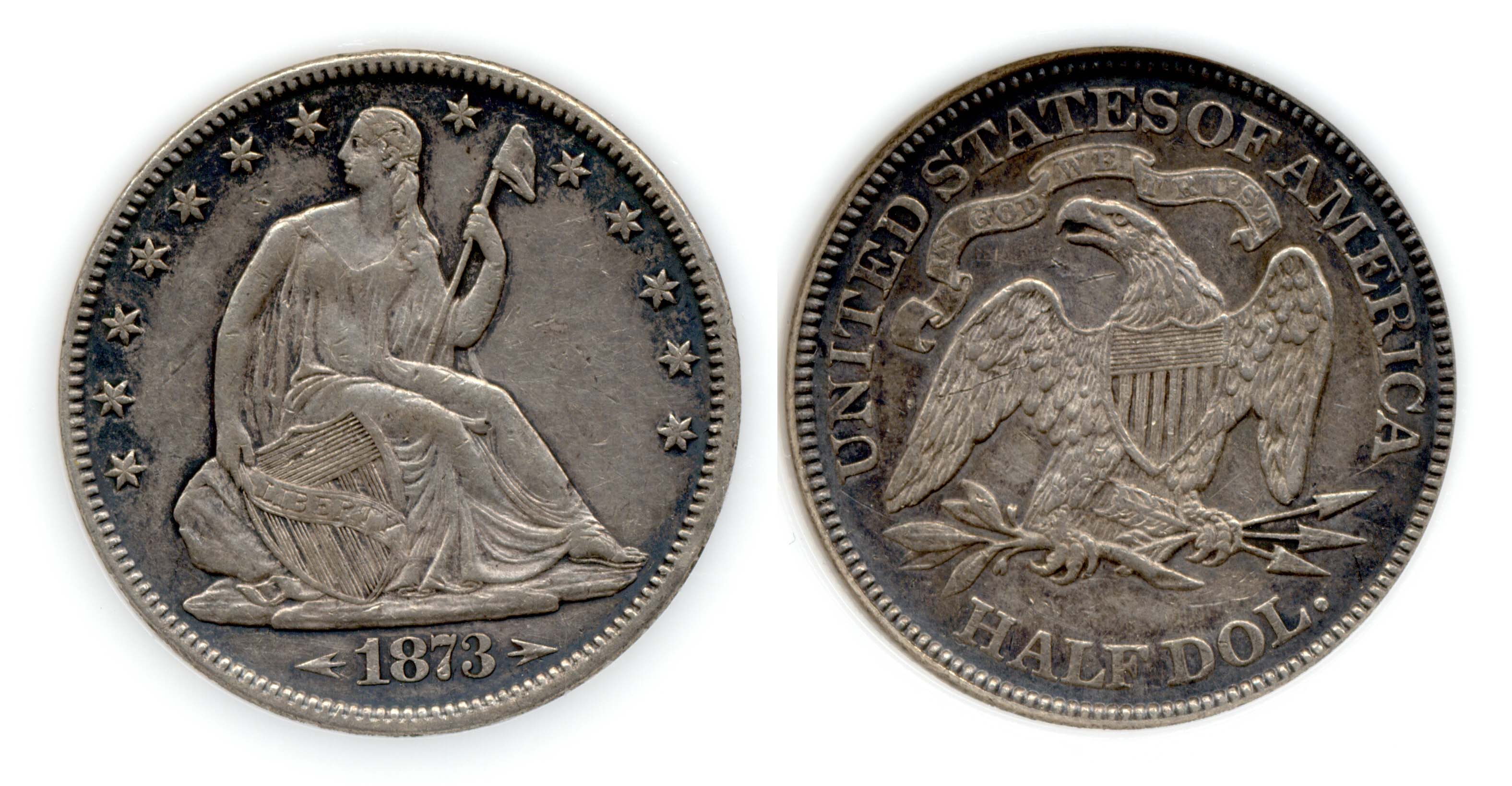 1873 Seated Liberty Half Dollar PCI EF-45 Breen 4975 Doubled Die Obverse