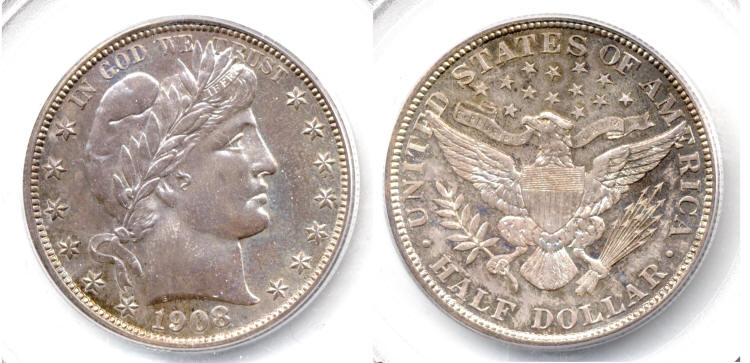 1908 Barber Half Dollar PCGS Proof-65 small