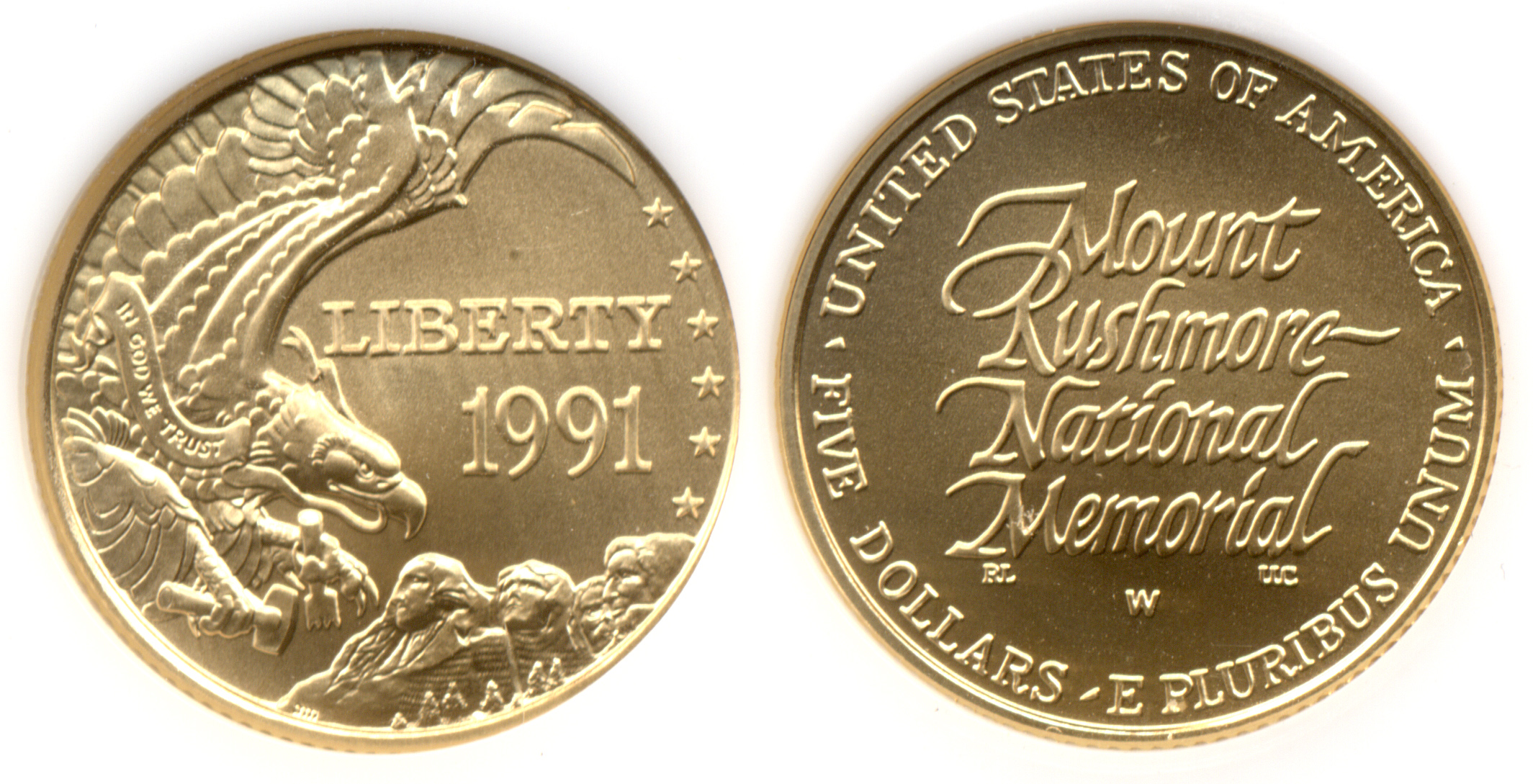 1991-W Mount Rushmore Commemorative $5 Gold Half Eagle PCI MS-70