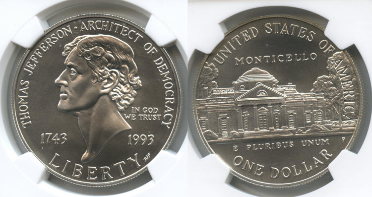 1993-P Jefferson Commemorative Silver Dollar NGC MS-69 small