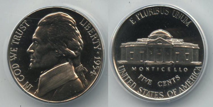 1954 Jefferson Nickel ANACS Proof-66 Cameo small