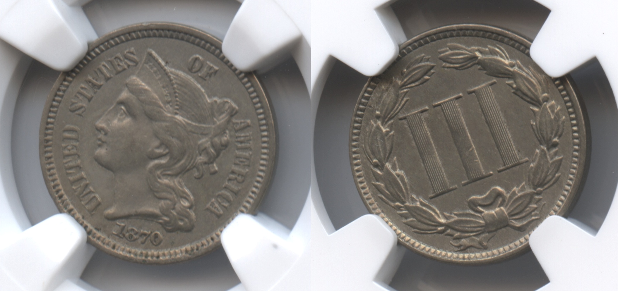 1870 Three Cent Nickel NGC AU-58