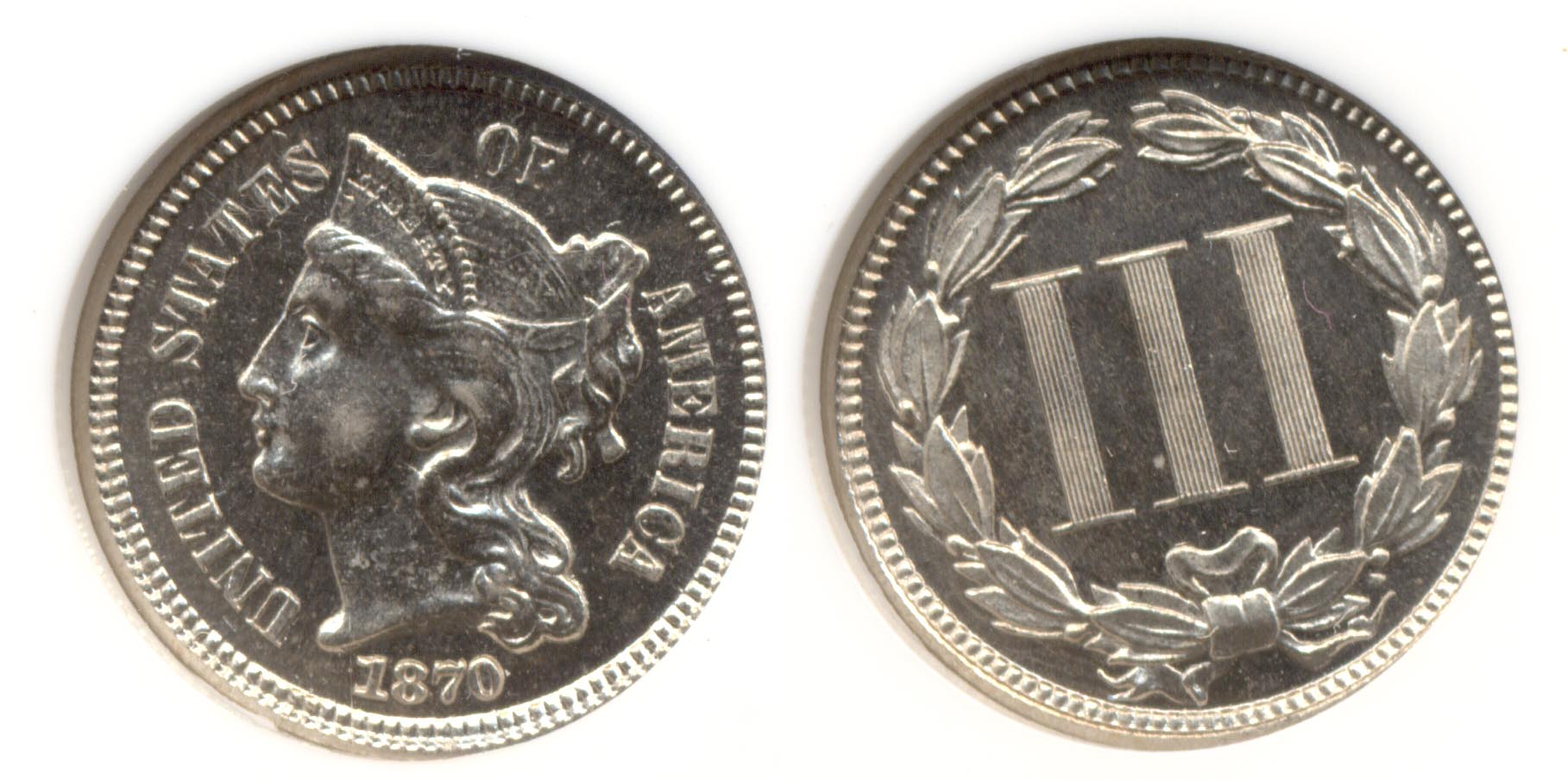 1870 Three Cent Nickel NGC Proof-63