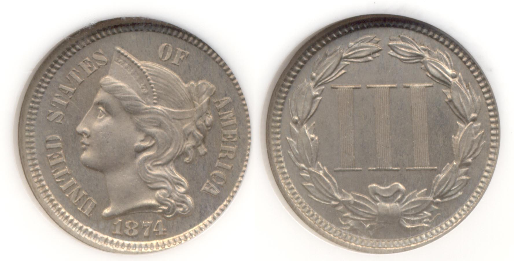 1874 Three Cent Nickel NGC Proof-63
