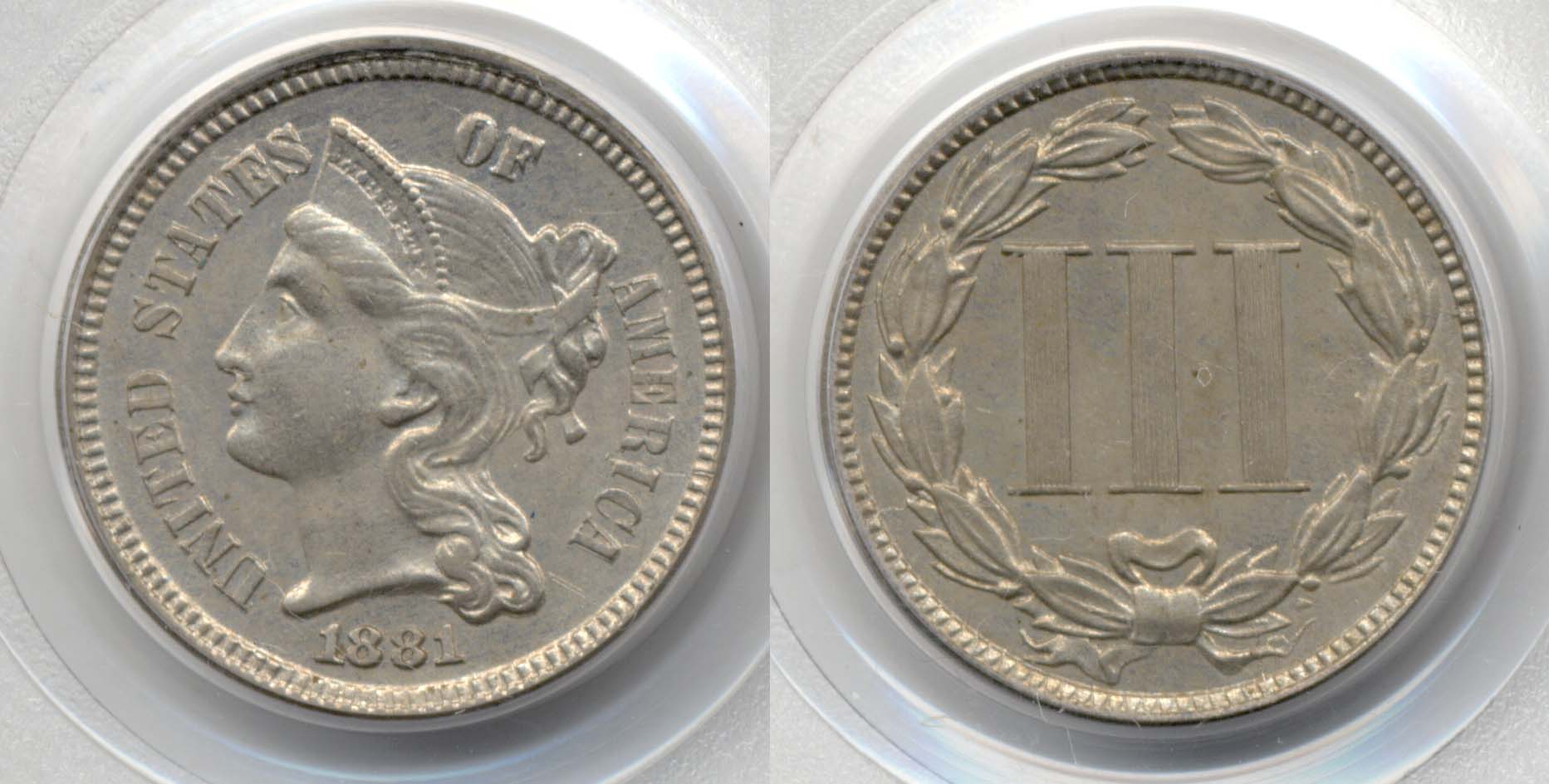 1881 Three Cent Nickel in PCGS MS-62