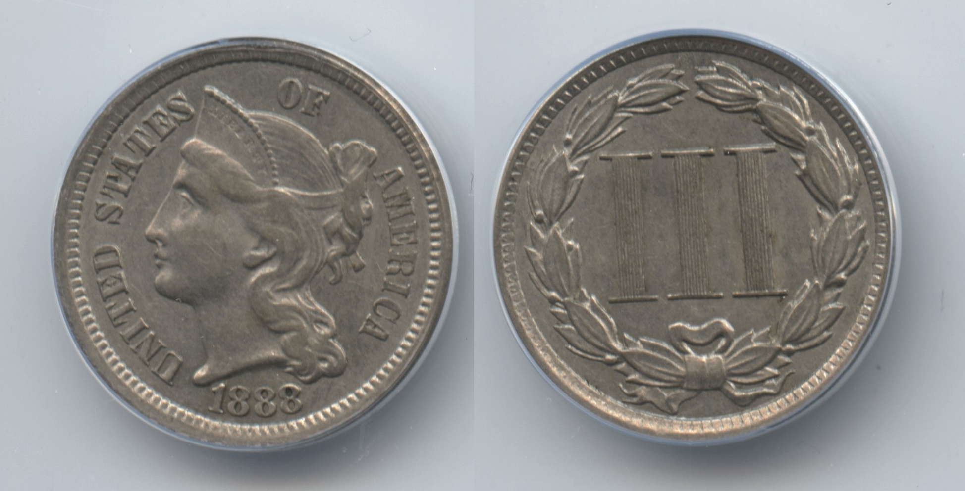 1888 Three Cent Nickel ANACS AU-50