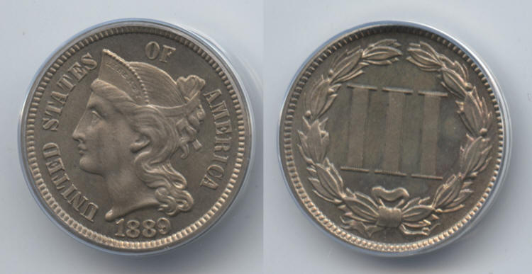 1889 Three Cent Nickel ANACS Proof-66 small