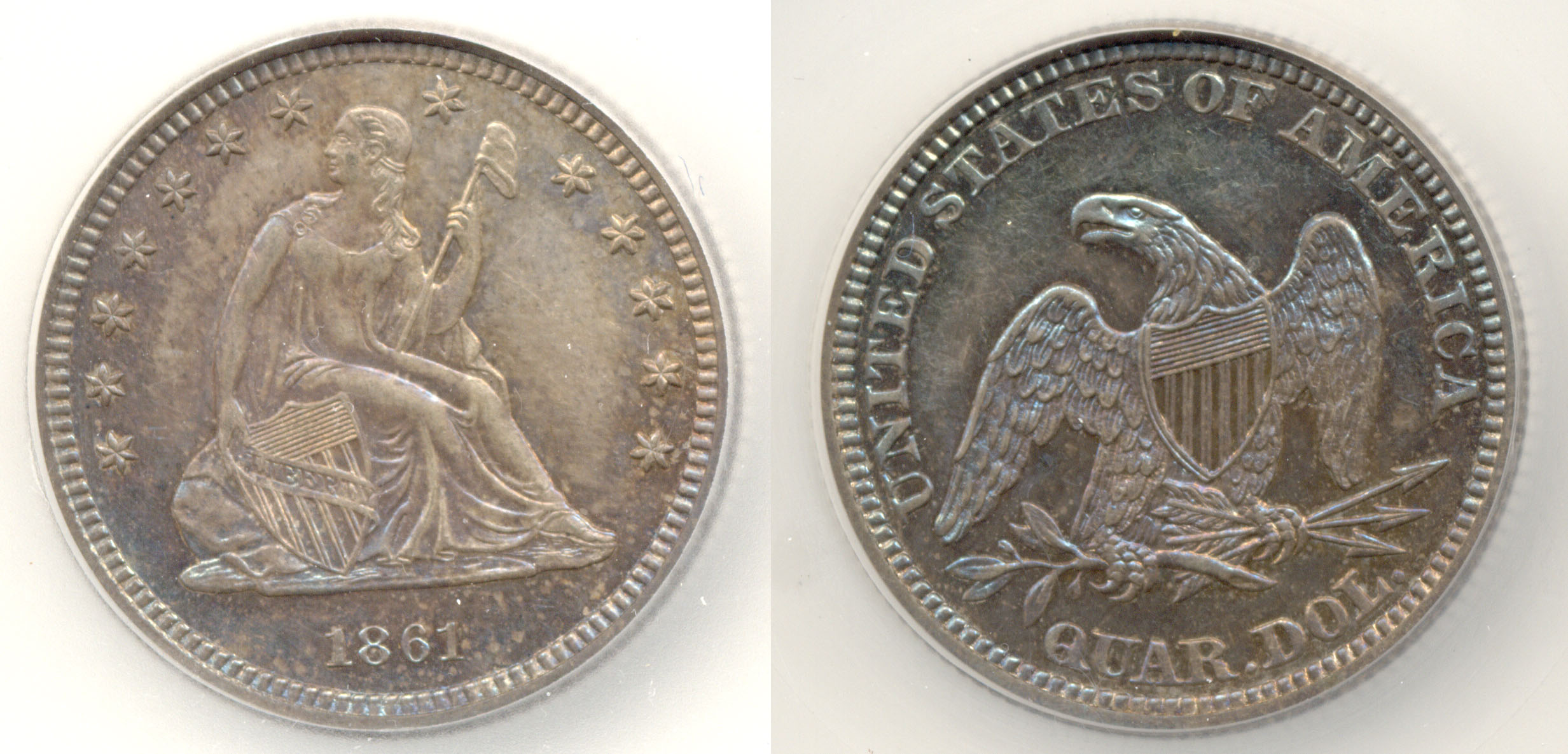 1861 Seated Liberty Quarter SEGS Proof-64