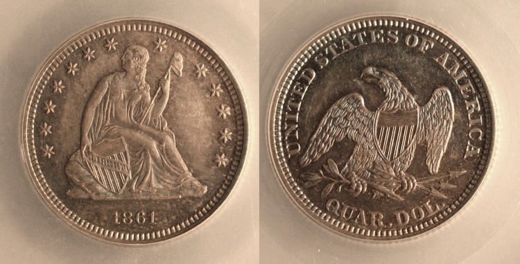 1861 Seated Liberty Quarter SEGS Proof-64 camera small