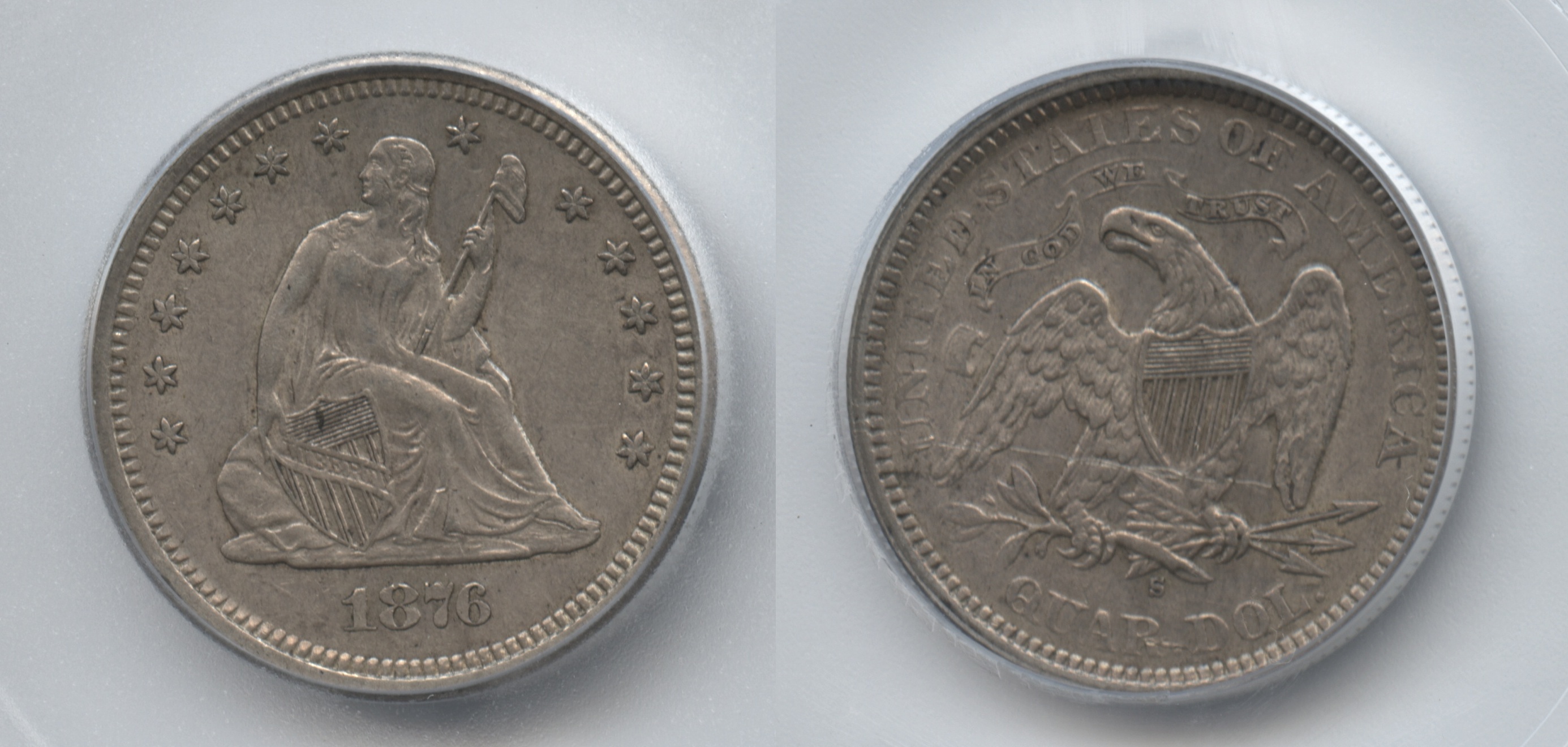 1876-S Seated Liberty Quarter ICG AU-55 Details