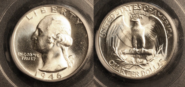 1946-S Washington Quarter PCGS MS-66 #f camera small