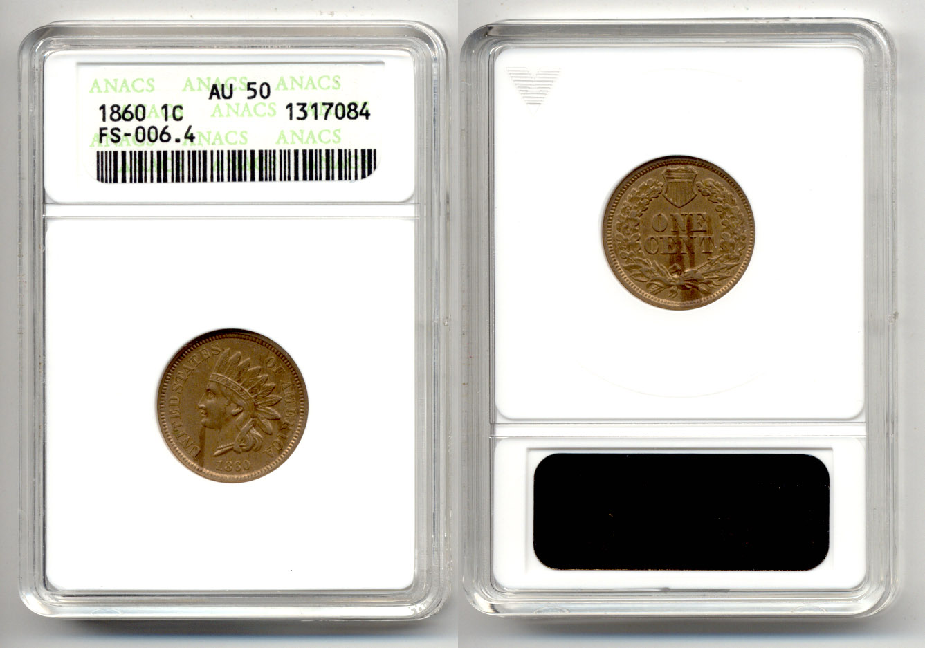 1860 Indian Head Cent ANACS AU-50