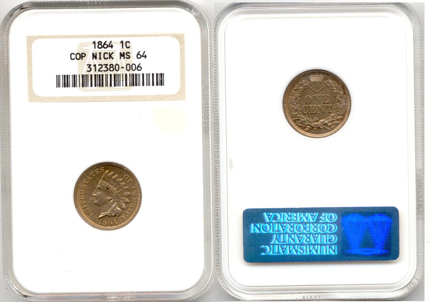 1864 Copper Nickel Indian Cent NGC MS-64