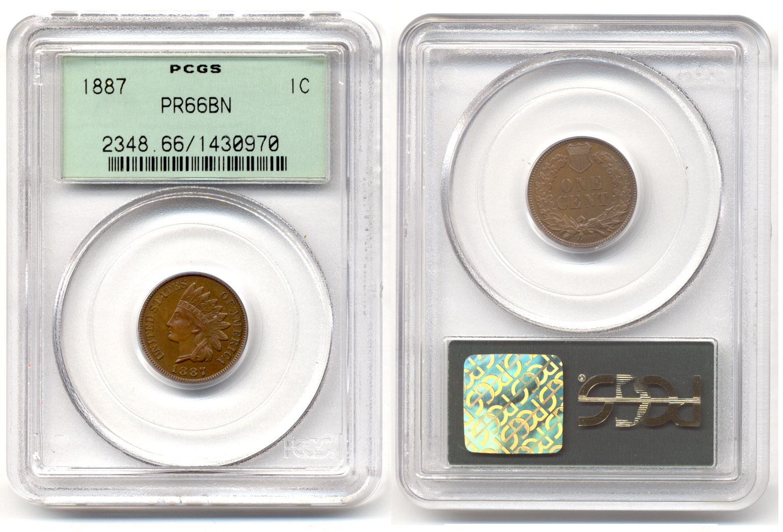 1887 Indian Head Cent PCGS Proof-66 Brown