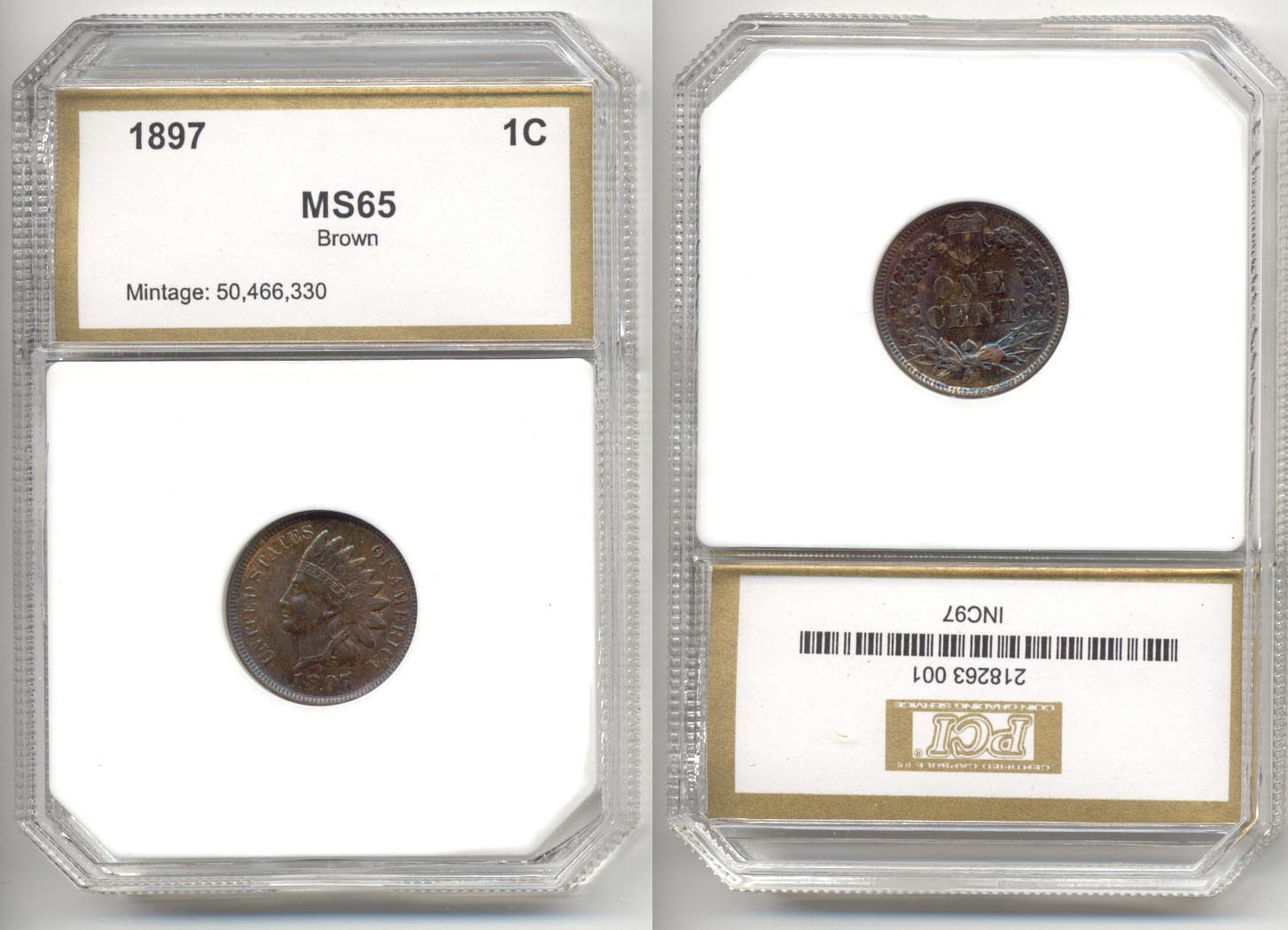 1897 Indian Head Cent PCI MS-65 Brown