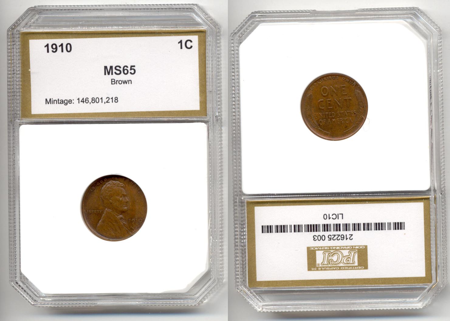 1910 Lincoln Cent PCI MS-65 Brown