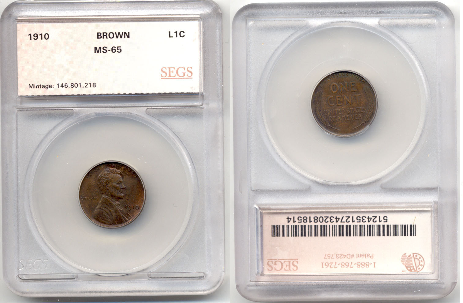 1910 Lincoln Cent SEGS MS-65 Brown