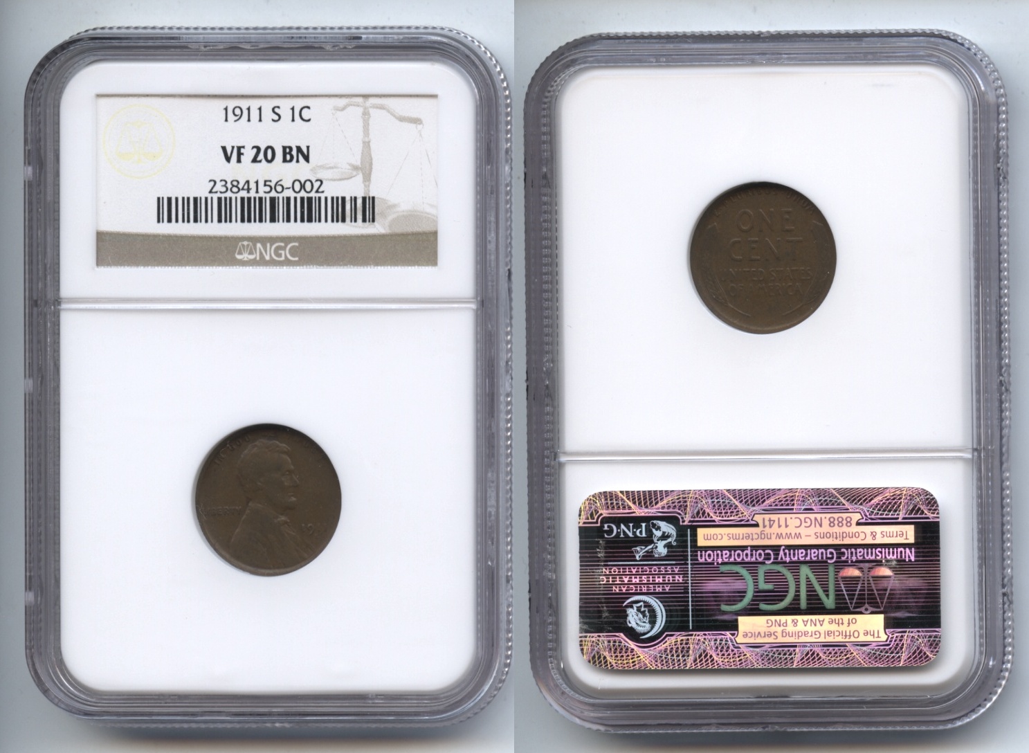 1911-S Lincoln Cent NGC VF-20