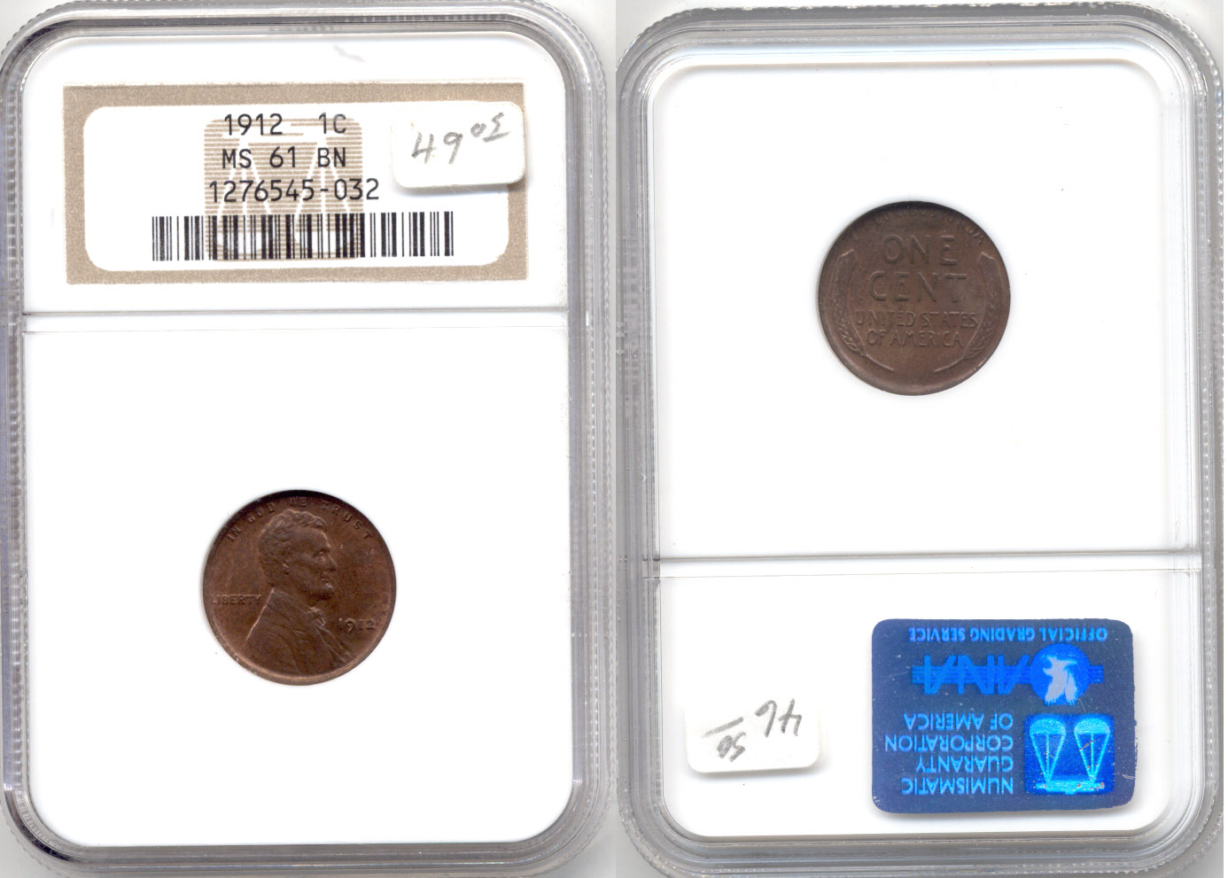 1912 Lincoln Cent NGC MS-61 Brown