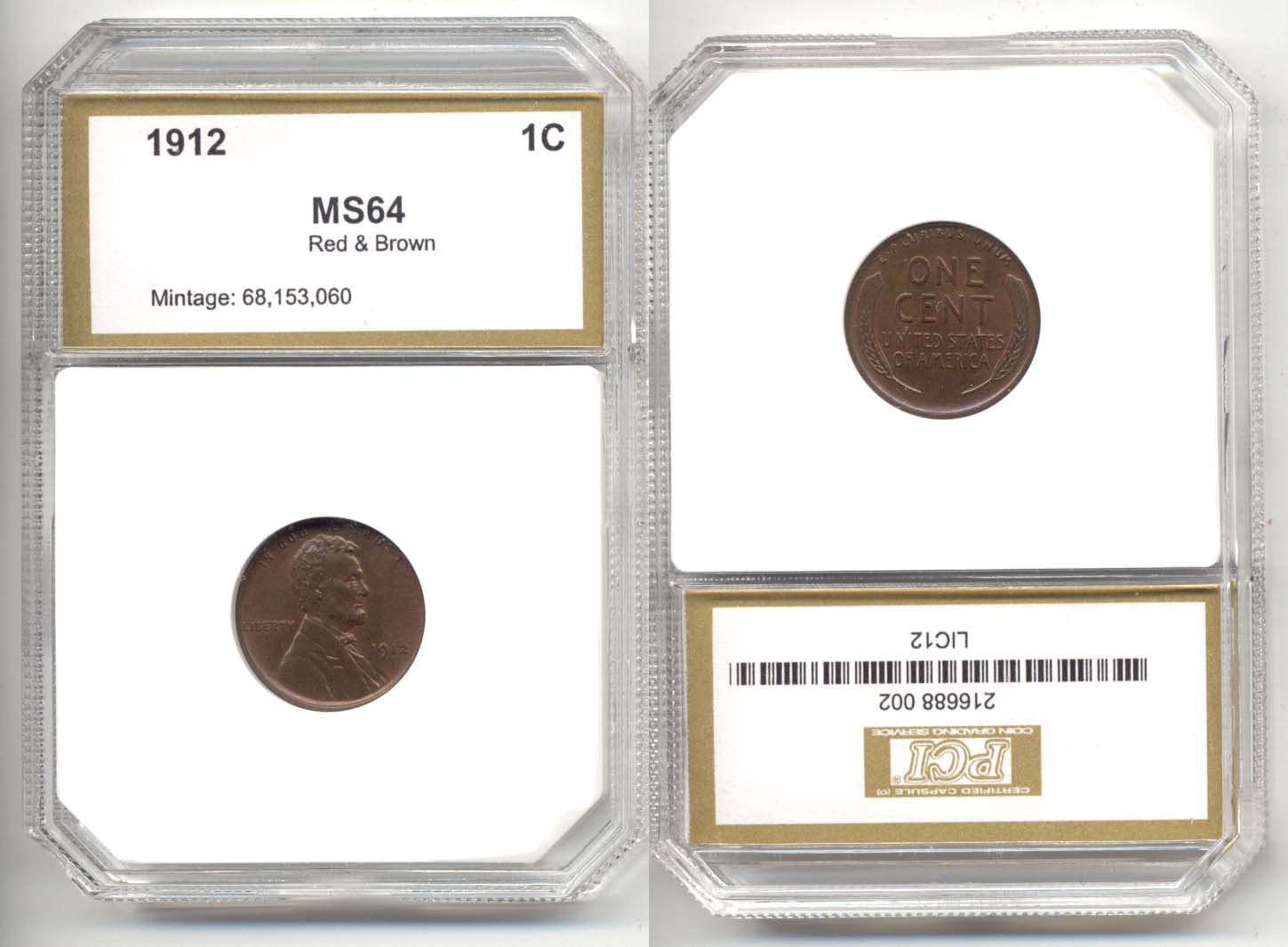 1912 Lincoln Cent PCI MS-64 Red Brown