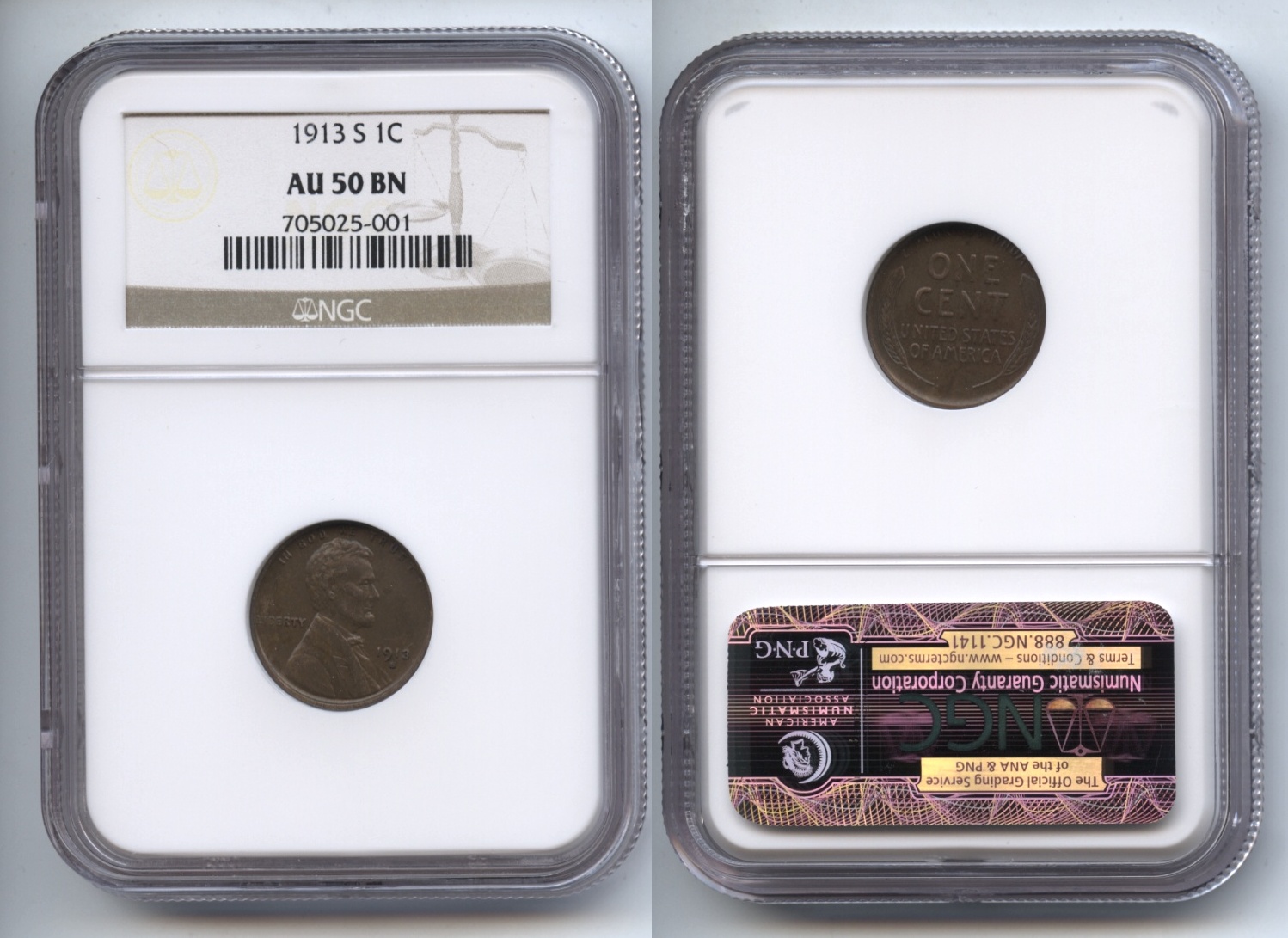 1913-S Lincoln Cent NGC AU-50