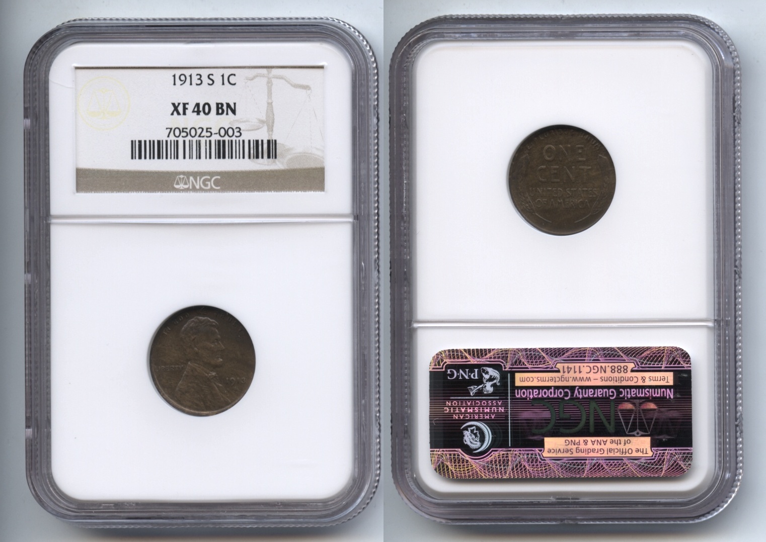 1913-S Lincoln Cent NGC EF-40