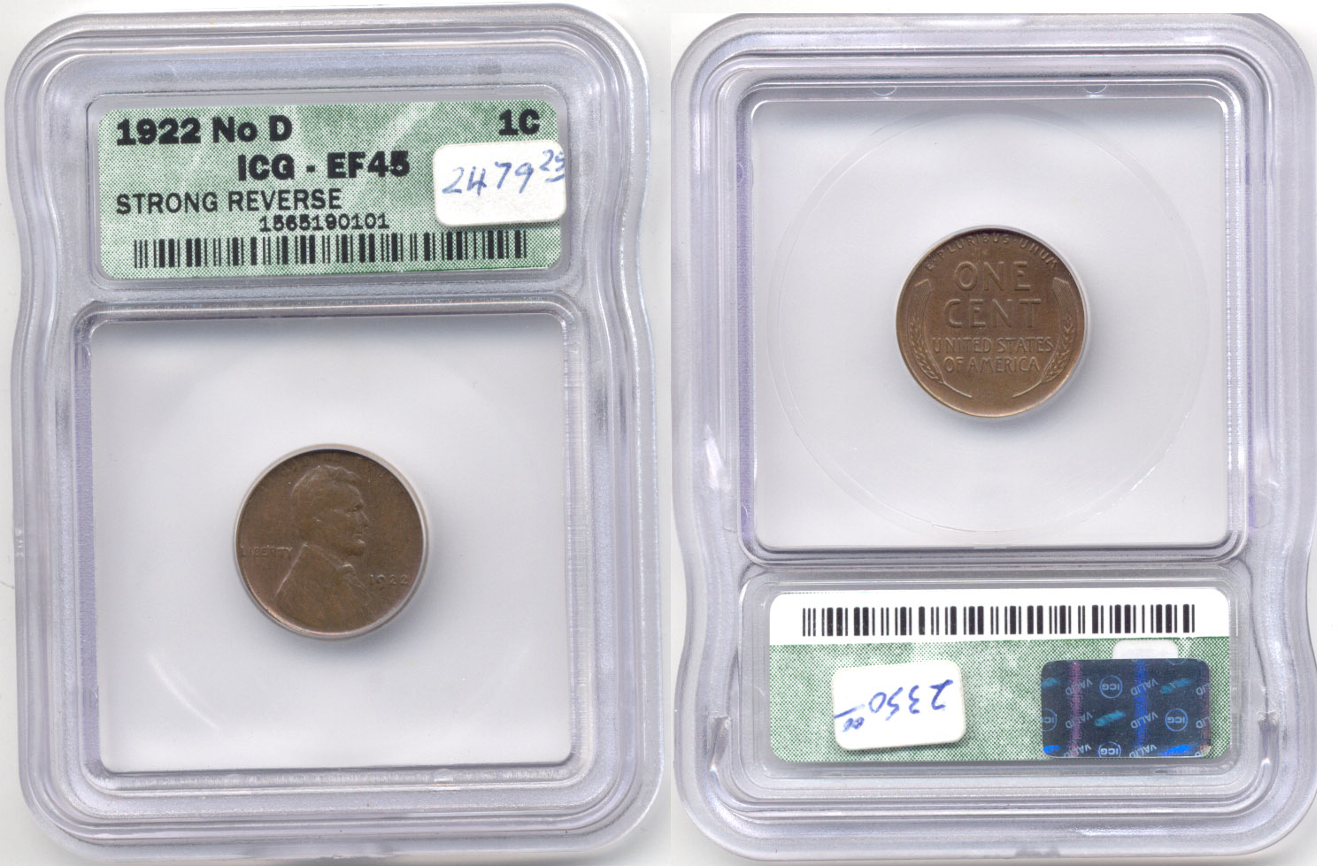 1922 No D Lincoln Cent ICG EF-45