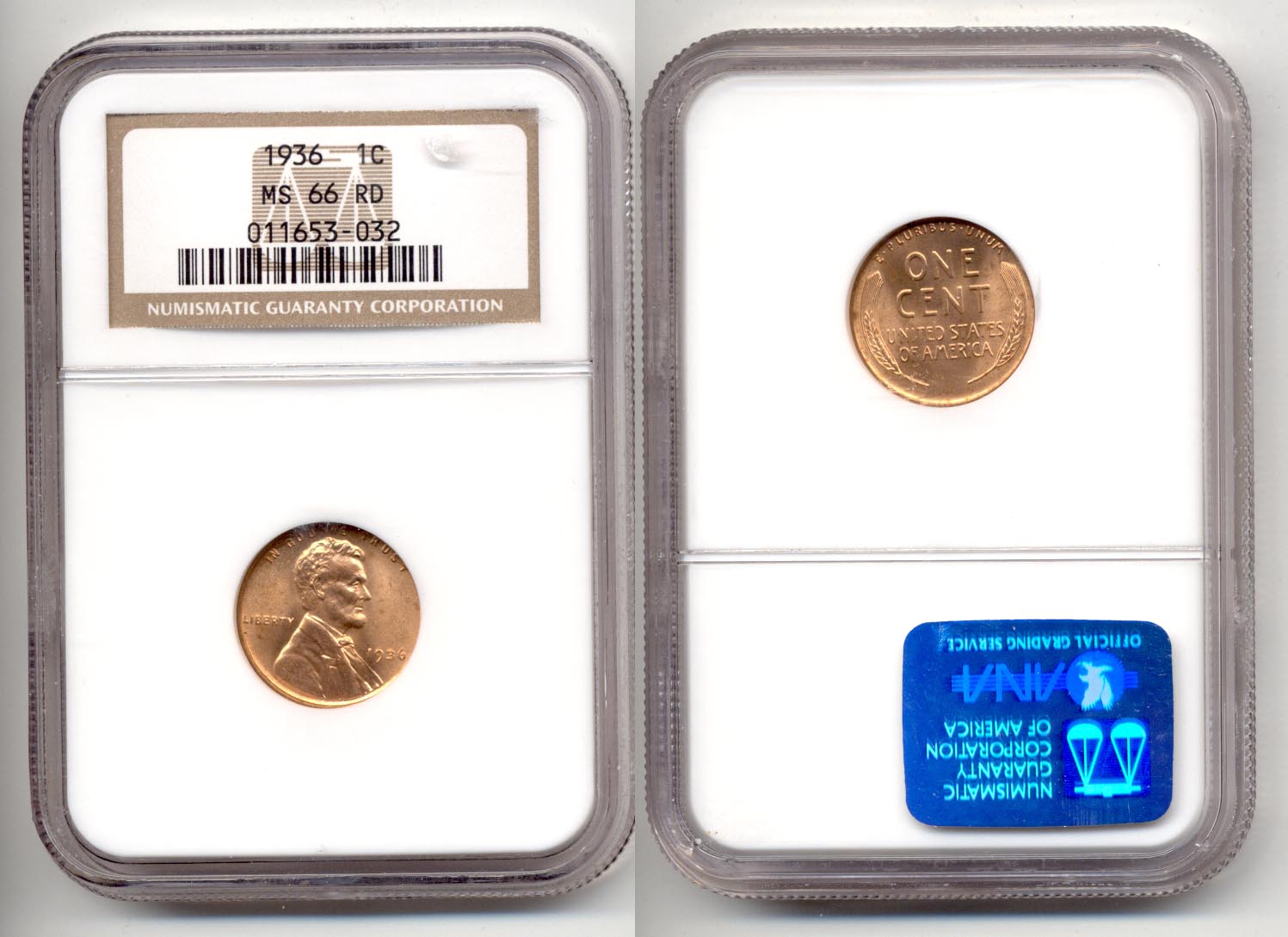 1936 Lincoln Cent NGC MS-66 Red a