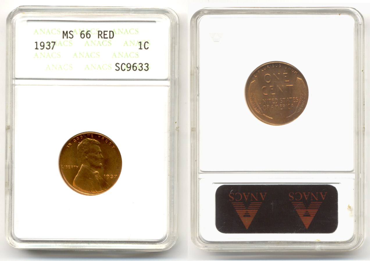 1937 Lincoln Cent ANACS MS-66 Red