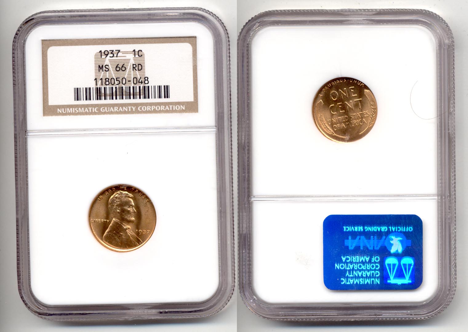 1937 Lincoln Cent NGC MS-66 Red a
