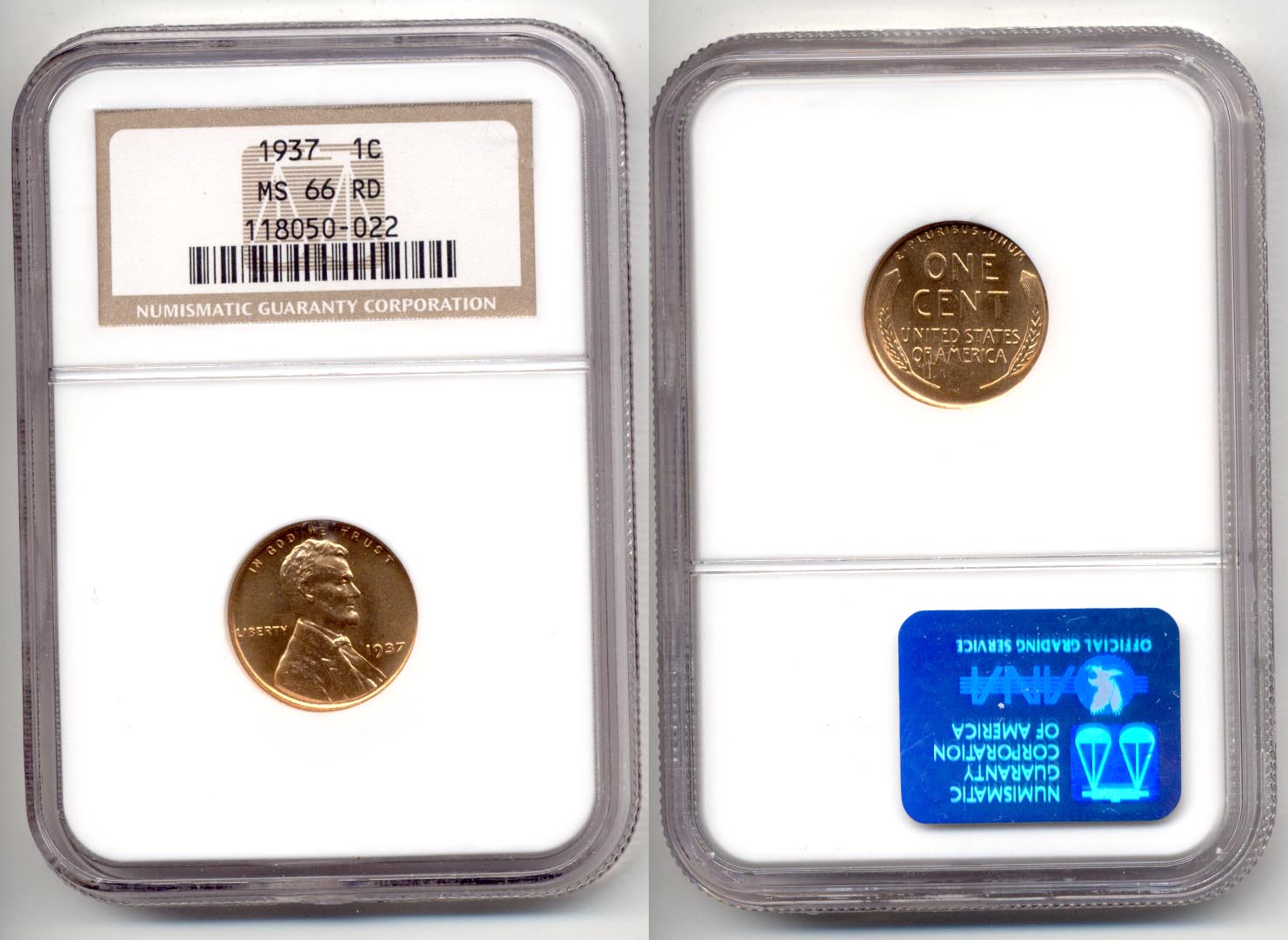 1937 Lincoln Cent NGC MS-66 Red b