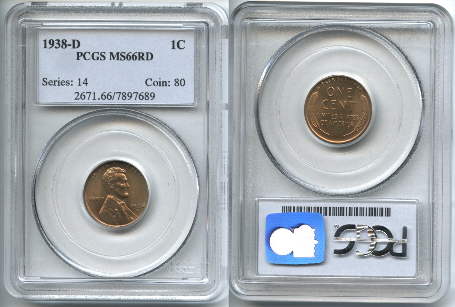1938-D Lincoln Cent PCGS MS-66 Red