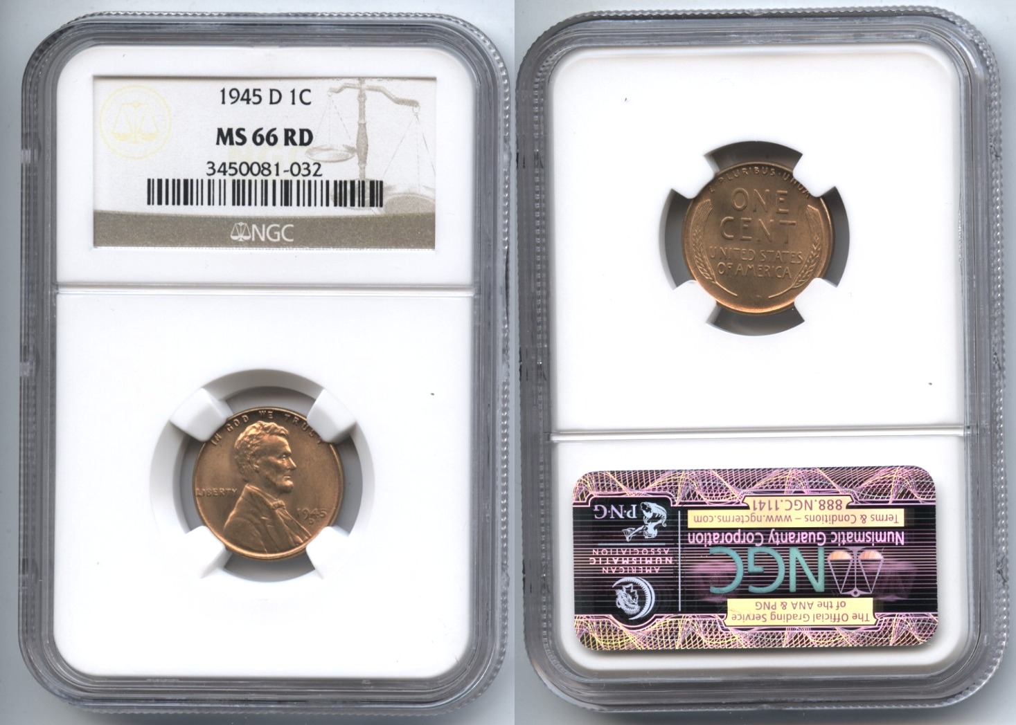 1945-D Lincoln Cent NGC MS-66 Red #d