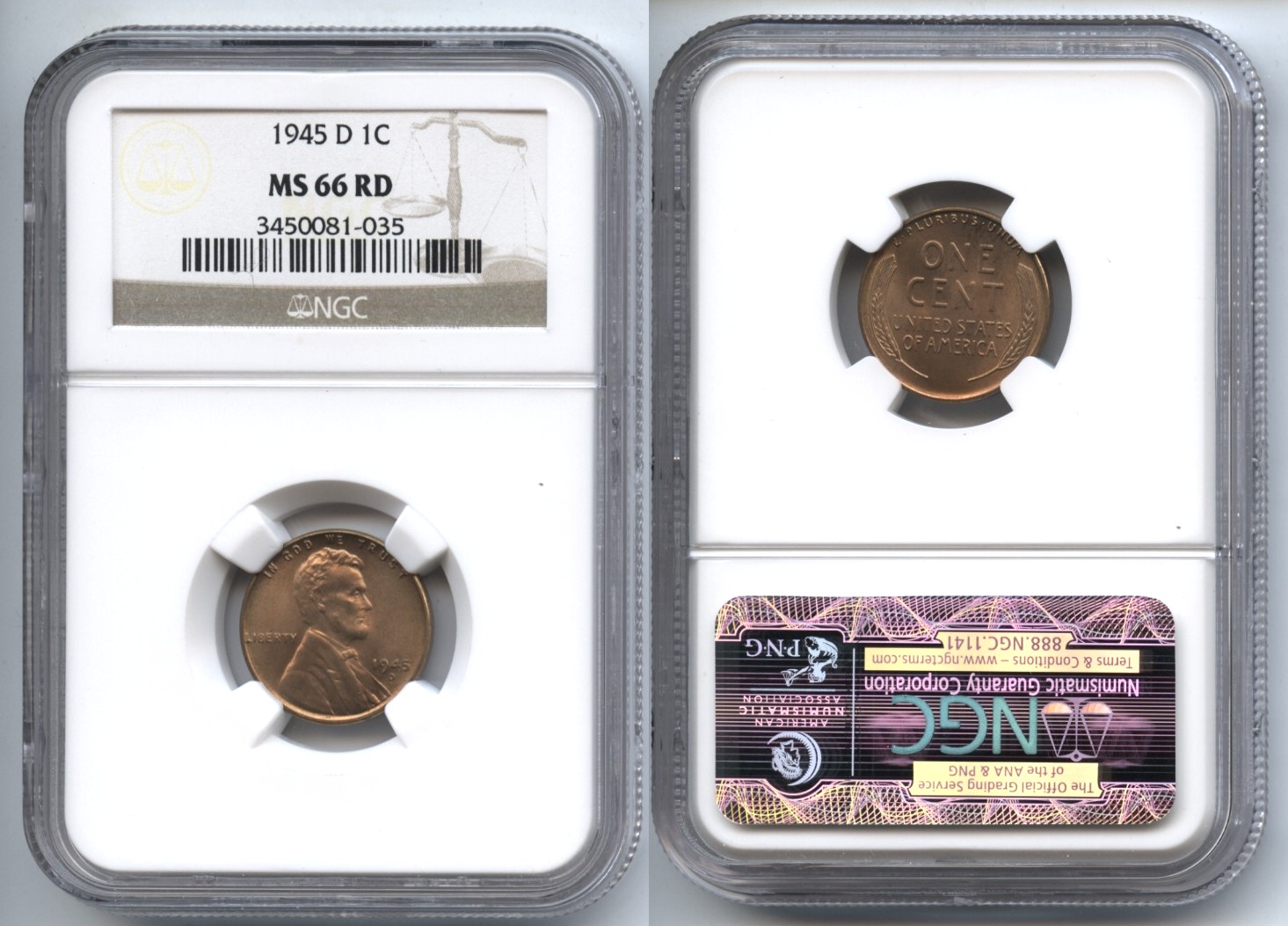1945-D Lincoln Cent NGC MS-66 Red #h
