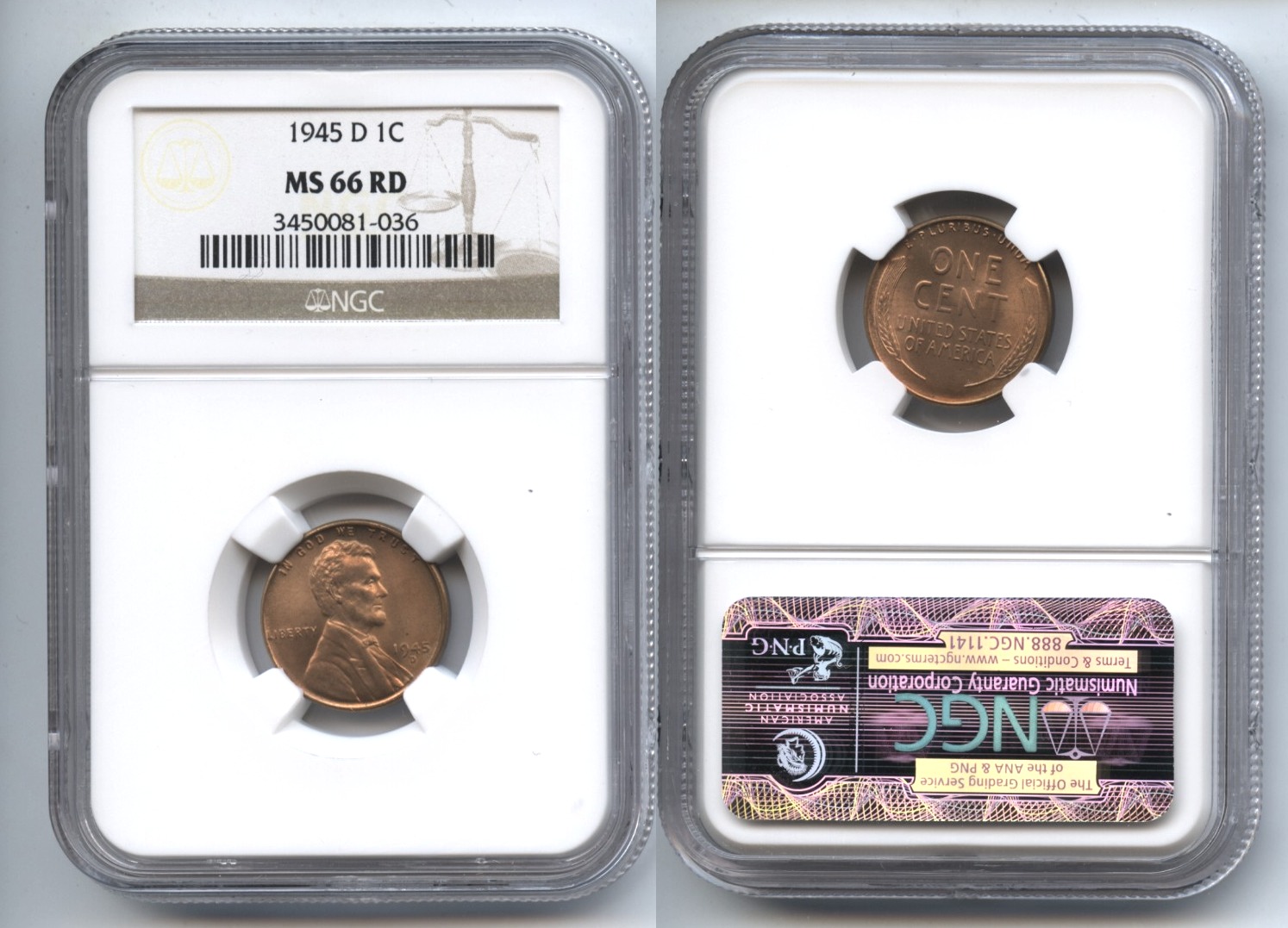 1945-D Lincoln Cent NGC MS-66 Red #i