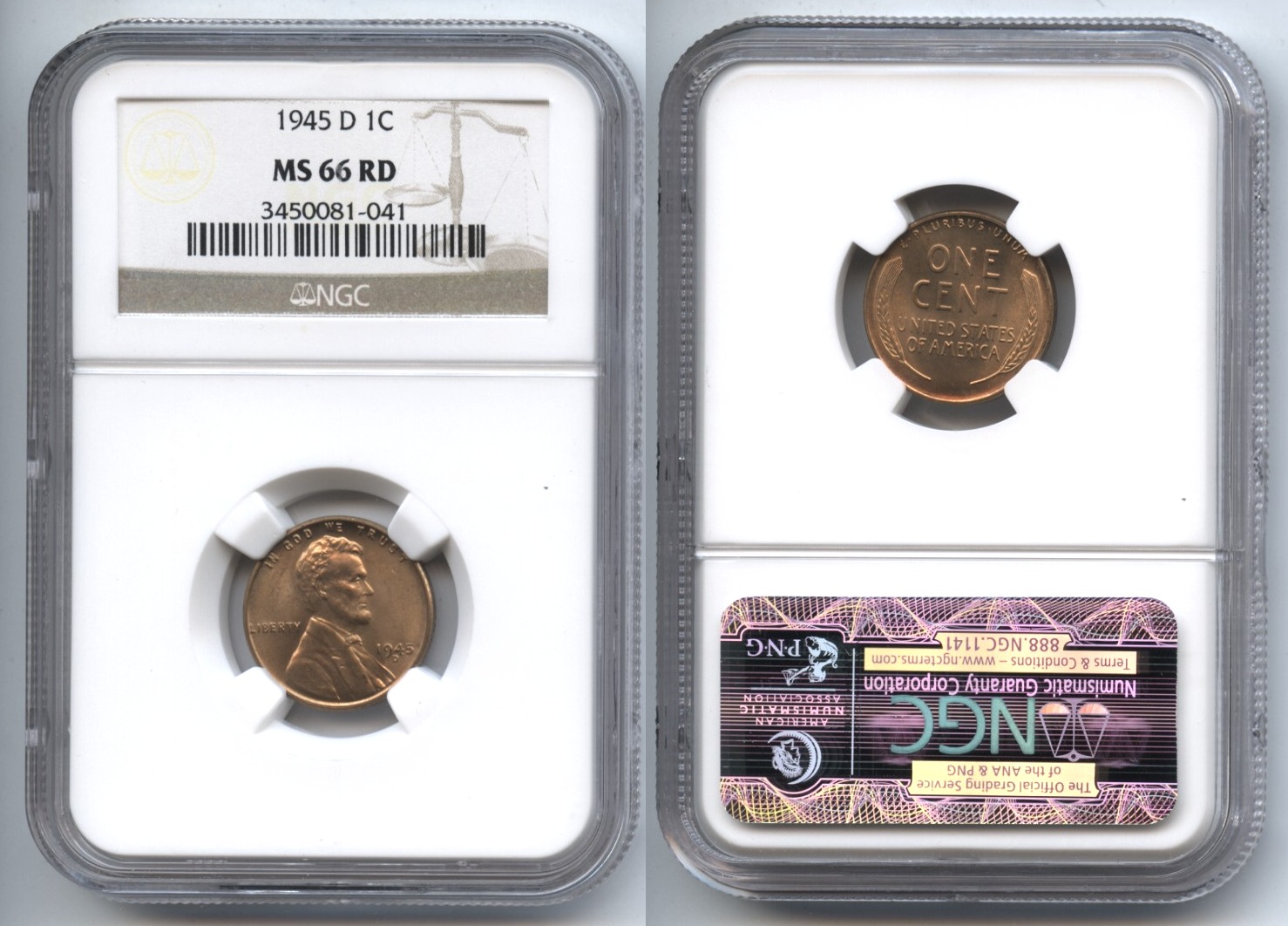 1945-D Lincoln Cent NGC MS-66 Red #n