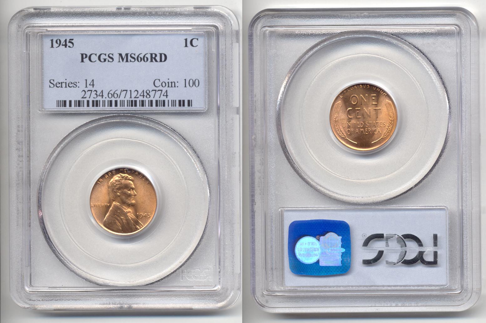 1945 Lincoln Cent PCGS MS-66 Red