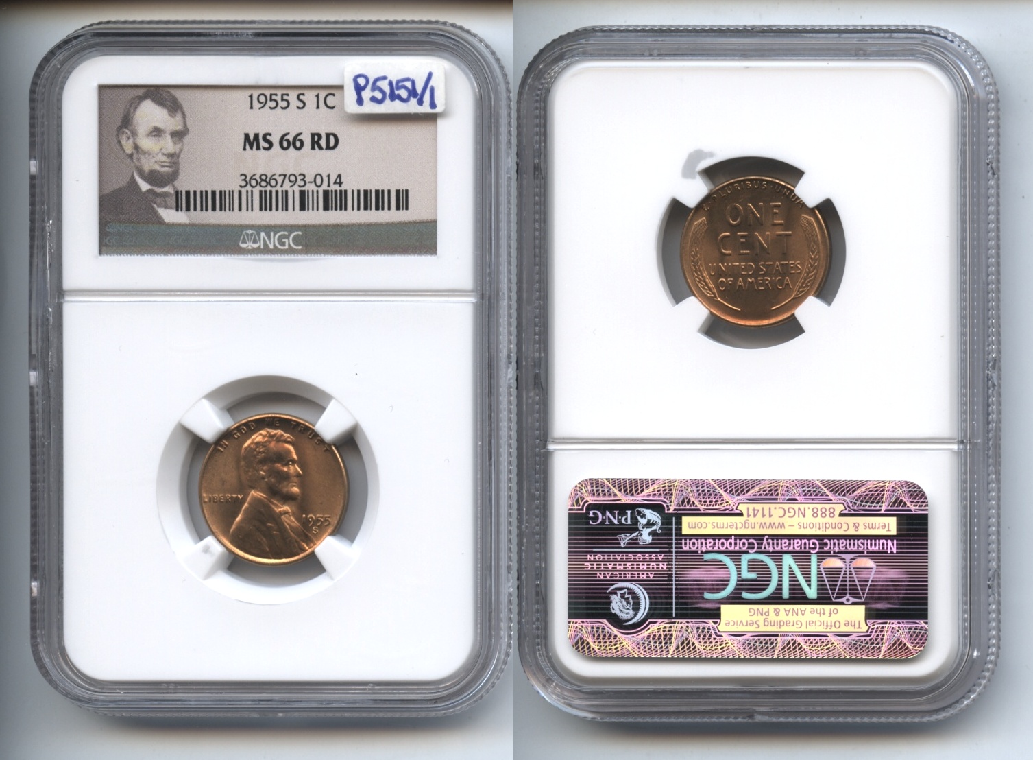 1955-S Lincoln Cent NGC MS-66 Red #a