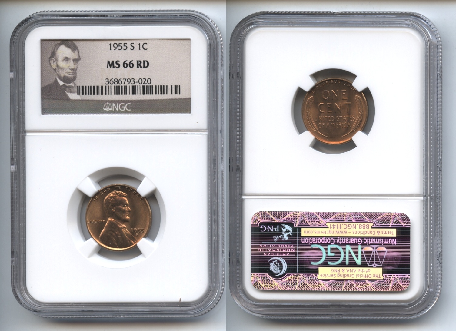 1955-S Lincoln Cent NGC MS-66 Red #e